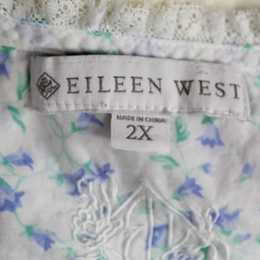 Eileen West Nightgown Womens 2x White Purple Sleeveless Lace Trim Pajamas - Picture 10 of 11